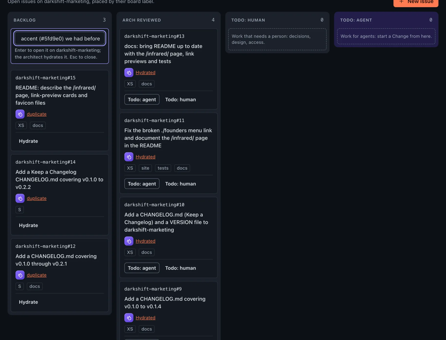 The quick-add box in Backlog with the title typed