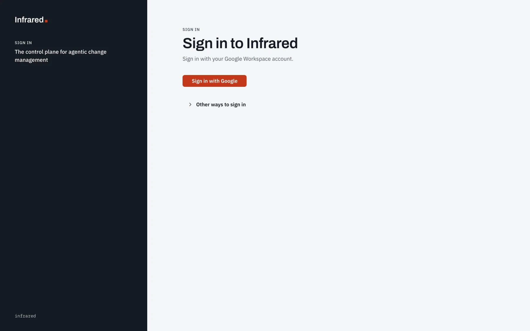 The sign-in page: Sign in with GitHub for members of access groups, and the platform admin's email and password